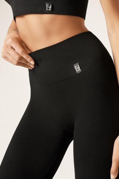 Black Seamless Sports Leggings, Black, large image number 3