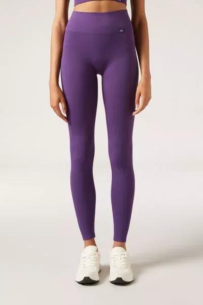 Purple Seamless Cotton Sports Leggings, 5501_133F, medium