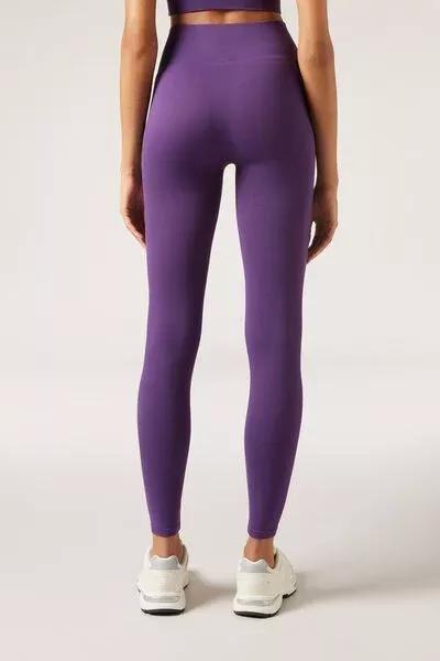 Purple Seamless Cotton Sports Leggings, 5501_133F, medium