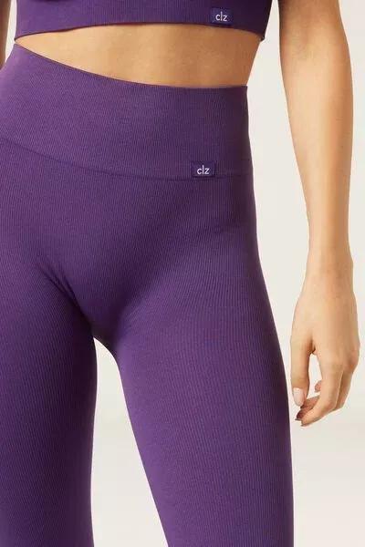 Purple Seamless Cotton Sports Leggings, 5501_133F, large image number 3