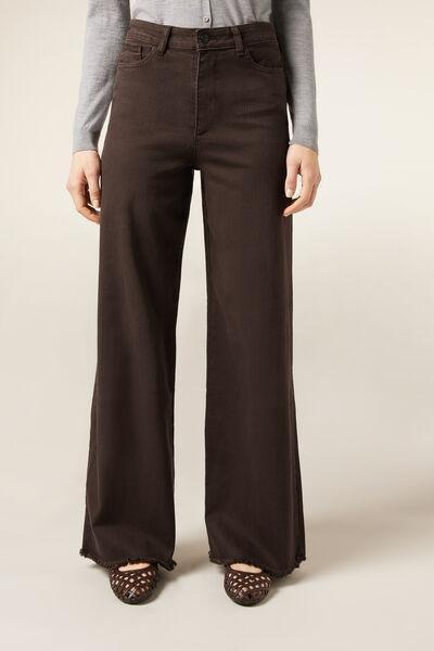 Burgundy Wide Leg Stretch Pants, 5501_105F, large image number 0