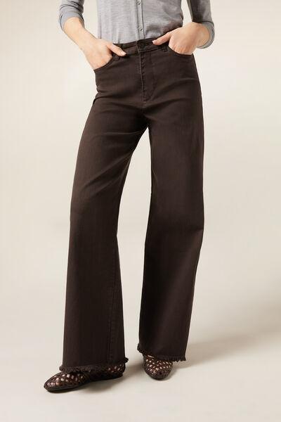 Burgundy Wide Leg Stretch Pants, 5501_105F, large image number 3