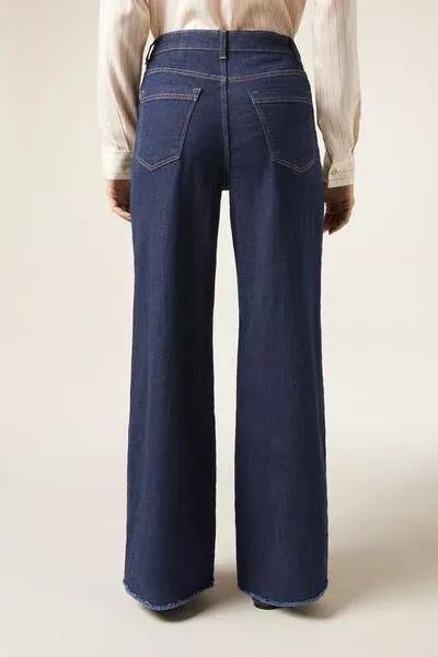 Blue Wide Leg Stretch Jeans, Dark Denim Blue, large image number 2