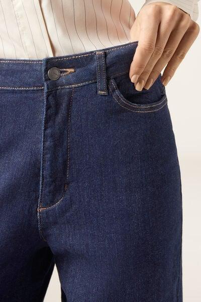 Blue Wide Leg Stretch Jeans, Dark Denim Blue, large image number 3