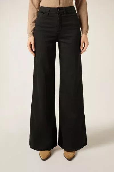 Black Denim Wide Leg Stretch Jeans, Black Denim, large image number 0