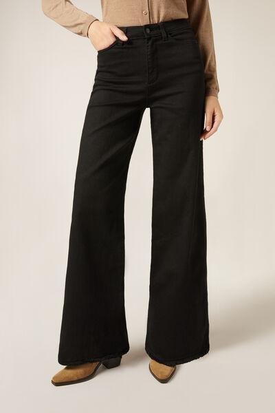 Black Denim Wide Leg Stretch Jeans, Black Denim, medium