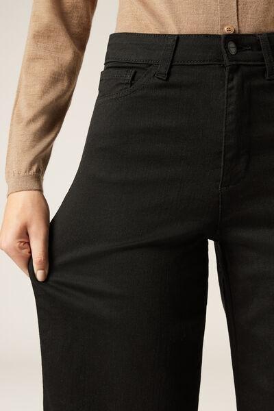 Black Denim Wide Leg Stretch Jeans, Black Denim, large image number 3