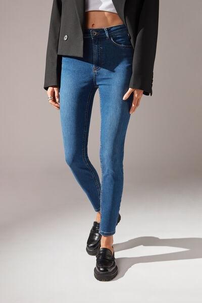 Blue High-Waist Skinny Push-Up Jeans, , large image number 0