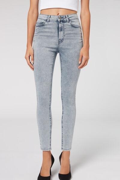 Blue Washed-Out Acid Soft Touch High-Waist Skinny Push-Up Jeans