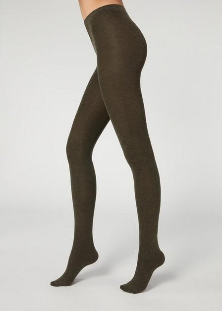 Super-Opaque Cotton Tights, Green, , large image number 1