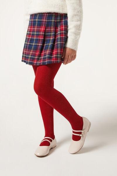 RED GLITTER Girls’ Glitter Microfibre Tights, Red Glitter, large image number 0
