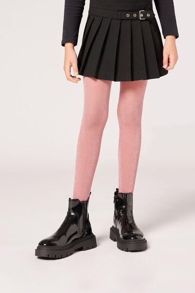 70 Denier Glitter Opaque Tights, Pink, Kids Girls, , large image number 0