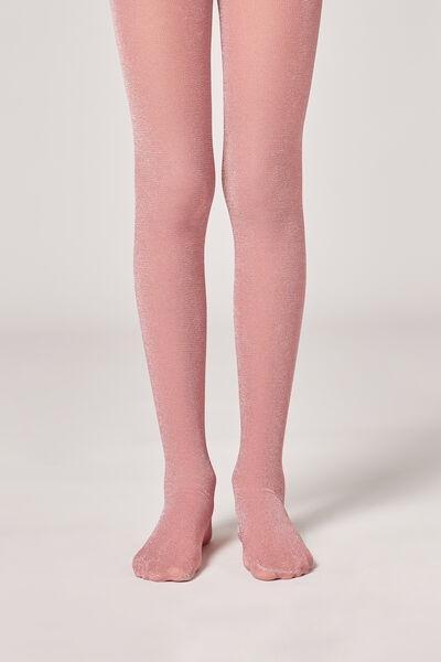 70 Denier Glitter Opaque Tights, Pink, Kids Girls, , large image number 1