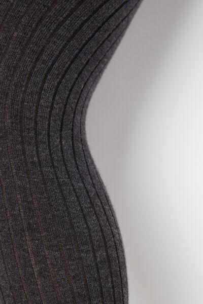 Grey Ribbed Narrow Rib Cotton Tights, Kids Girls, , large image number 0