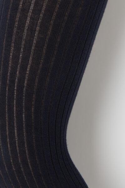 BLUE RIBBED Girls Narrow Rib Cotton Tights, No Colour, large image number 2