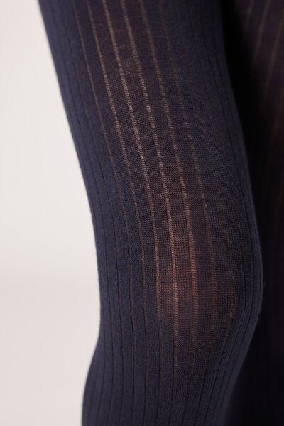 BLUE RIBBED Girls Narrow Rib Cotton Tights, No Colour, large image number 3