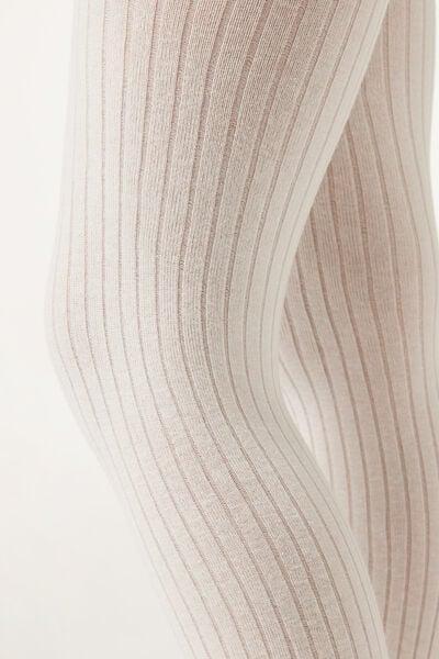 IVORY RIBBED Girls Narrow Rib Cotton Tights, 5501_5331, large image number 2