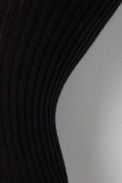 Black Ribbed Cotton Tights, Kids Girls, , medium
