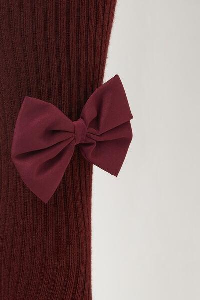 Narrow Ribbed Bow-Detail Tights, Burgundy, Kids Girls, 5501_5426, large image number 2