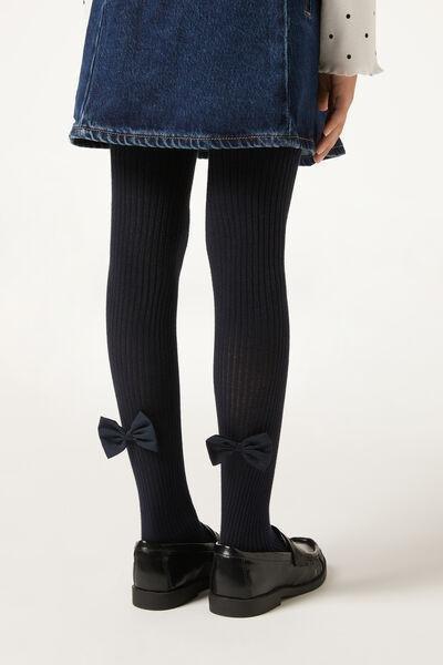 Navy Narrow Rib Cotton Tights, Kids Girls, 5501_5508, medium