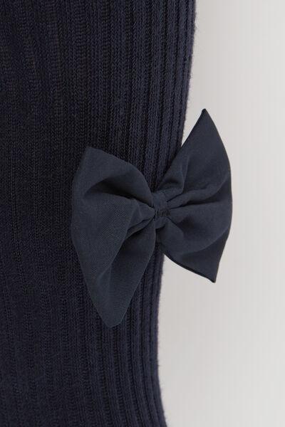 Navy Narrow Rib Cotton Tights, Kids Girls, 5501_5508, large image number 2