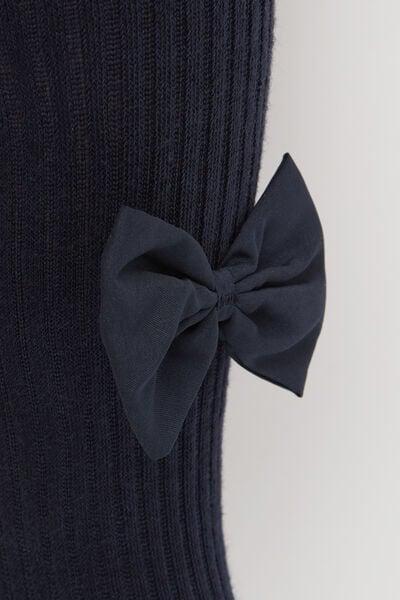 Narrow Ribbed Bow-Detail Tights, Navy, Kids Girls, 5501_5508, large image number 2