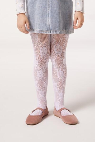 Calzedonia Floral Lace Fishnet Tights - Kids Girls, White