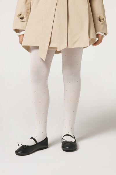 WHITE Girls' Opaque Tights with Glitter, 5501_5419, large image number 0