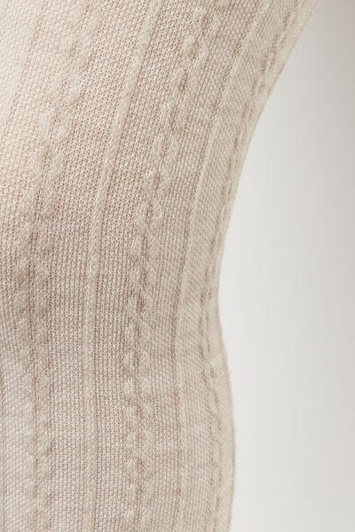 Beige Cable Pattern Tights, Kids Girls, , large image number 2