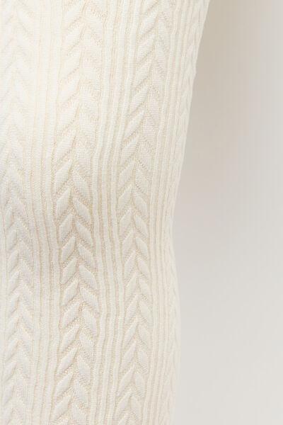 Cream Cable Pattern Thermal Tights, Kids Girl, , large image number 2
