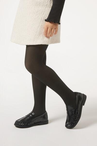 100 Denier Sheer Thermal Tights, Black, Kids Girls, , medium