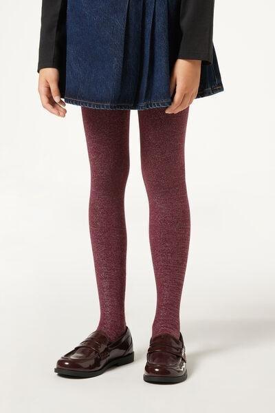 Burgundy Glitter Detail Thermal Tights, Kids Girls, 5501_5523, large image number 0