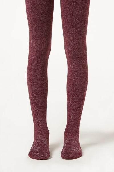 Burgundy Glitter Detail Thermal Tights, Kids Girls, 5501_5523, large image number 1