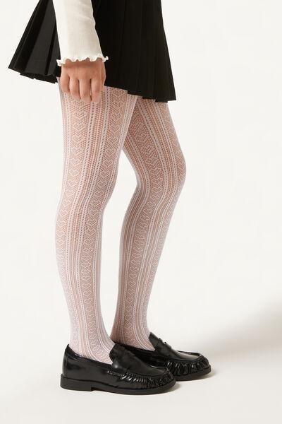 Geometric Pattern Tights, Kids Girls, White, , large image number 1