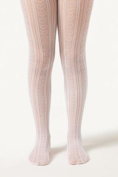 Geometric Pattern Tights, Kids Girls, White, , large image number 2