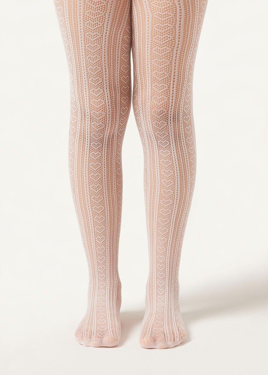 Geometric Pattern Tights, Kids Girls, Pink, , large image number 0