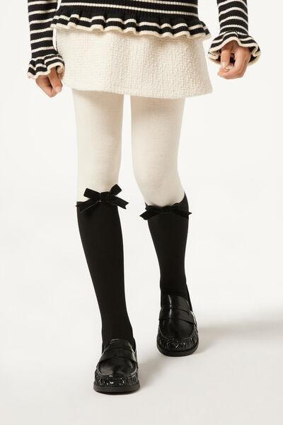 Longuette-Effect Cotton Tights, Black / White, Kids Girls, 5501_5509, medium
