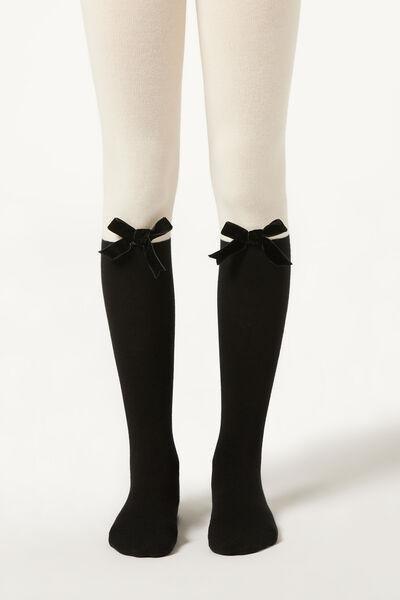 Longuette-Effect Cotton Tights, Black / White, Kids Girls, 5501_5509, medium