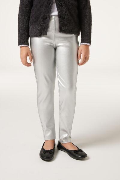 Silver Faux-Leather Leggings, Kids Girls, , large image number 0