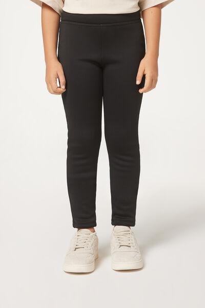 Black Plush Thermal Leggings, Kids Girl, , large image number 1