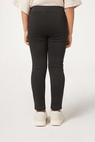 Black Plush Thermal Leggings, Kids Girl, , large image number 2