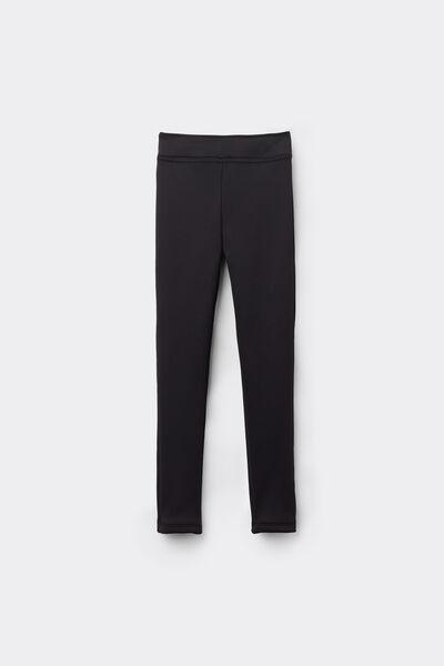 Black Plush Thermal Leggings, Kids Girl, , large image number 4