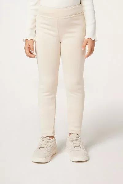 Brown Plush Thermal Leggings, Kids Girls, 5501_025F, large image number 0