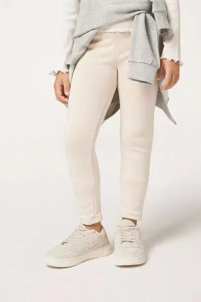 Brown Plush Thermal Leggings, Kids Girls, 5501_025F, large image number 1