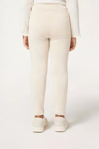 Brown Plush Thermal Leggings, Kids Girls, 5501_025F, large image number 2