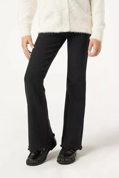 Black Flared Thermal Leggings, Kids Girls, Black, large image number 1