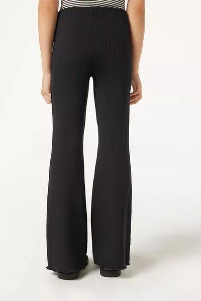 Black Flared Thermal Leggings, Kids Girls, Black, large image number 2