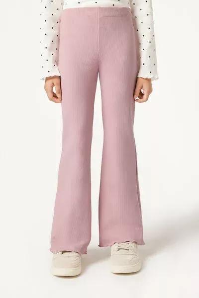 Pink Flared Thermal Leggings, Kids Girls, 5501_115F, large image number 0