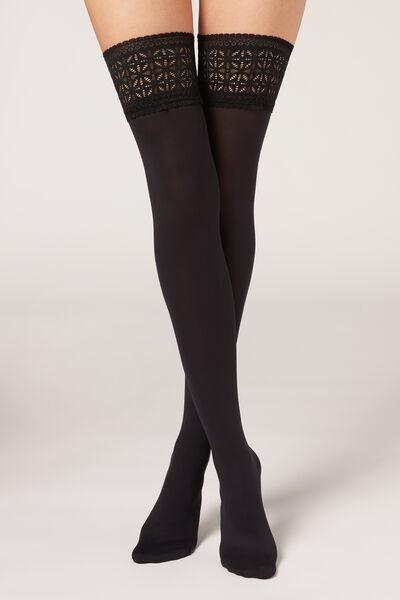 Black Floral Ruffle 70 Denier Semi-Opaque Eco Perforated Hold-Ups, , large image number 1