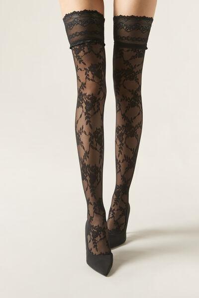 Black Lace Effect Lace Effect Hold-Ups, , large image number 0